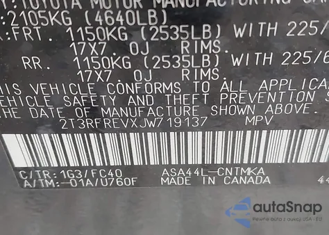 2018 Toyota Rav4 Xle из США, поврежденный, VIN 2T3RFREVXJW719137